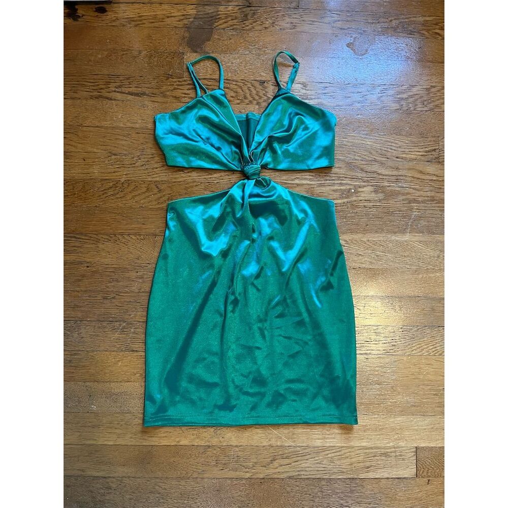 Just Quella Green Satin Cut-Out Midi Dress Size M Party Cocktail
